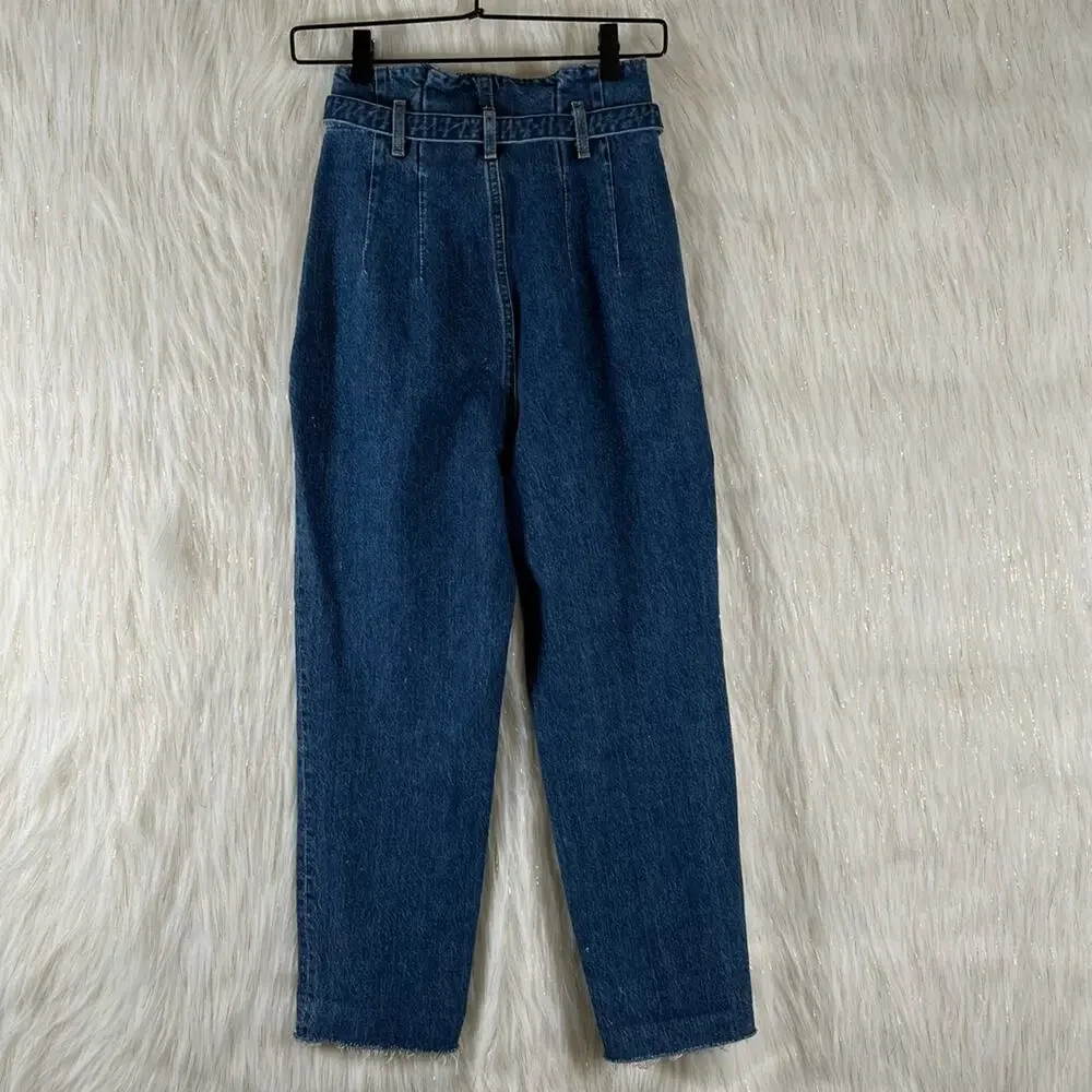 Abercrombie & Fitch Mom Jeans Belted Paper Bag Waist High Rise Womens Size 25/0 - Picture 5 of 12